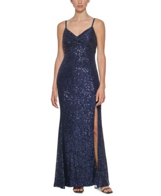 calvin klein blue sequin gown