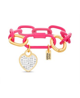 Steve Madden - Chunky color chain bracelet with casted stone and enamel heart charm