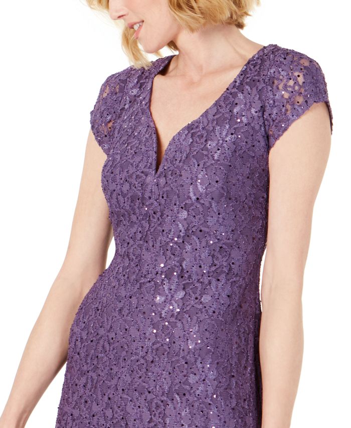 connected sequined lace overlay gown