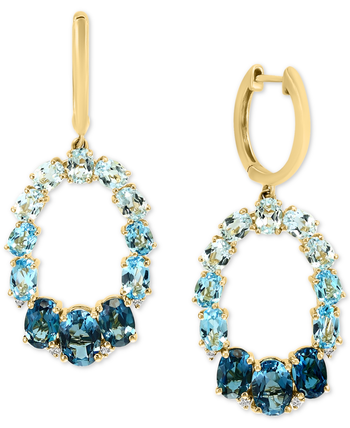 Multi-Topaz (7-1/5 ct. t.w.) & Diamond (1/20 ct. t.w.) Dangle Hoop Drop Earrings in 14k Gold - Multi-Topaz
