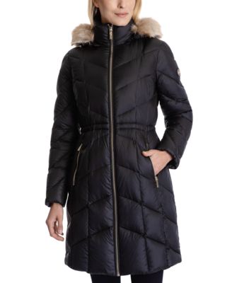Women's High-Shine Faux-Fur-Trim Hooded Down Puffer Coat, Created for Macy's
