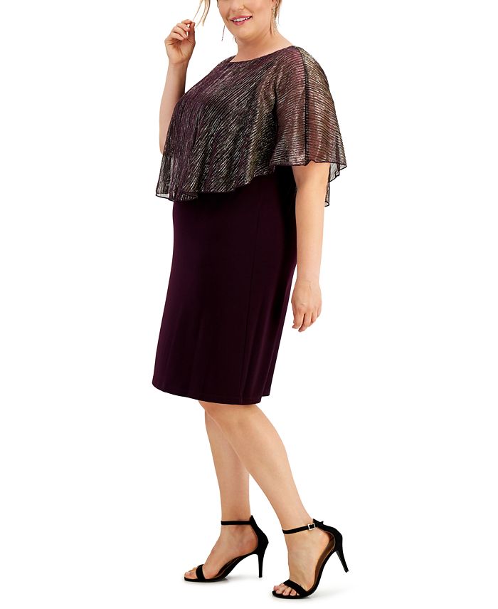 Connected Plus Size Metallic Crinkle Cape Dress & Reviews - Dresses ...
