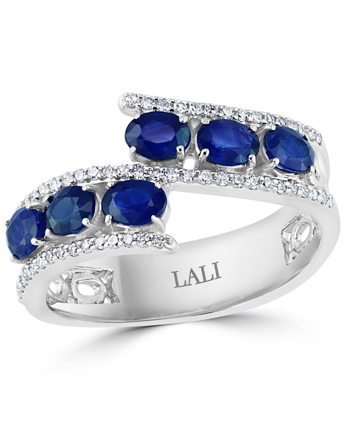 LALI Jewels - Sapphire (1-1/3 ct. t.w.) & Diamond (1/5 ct. t.w.) Bypass Ring in 14k White Gold