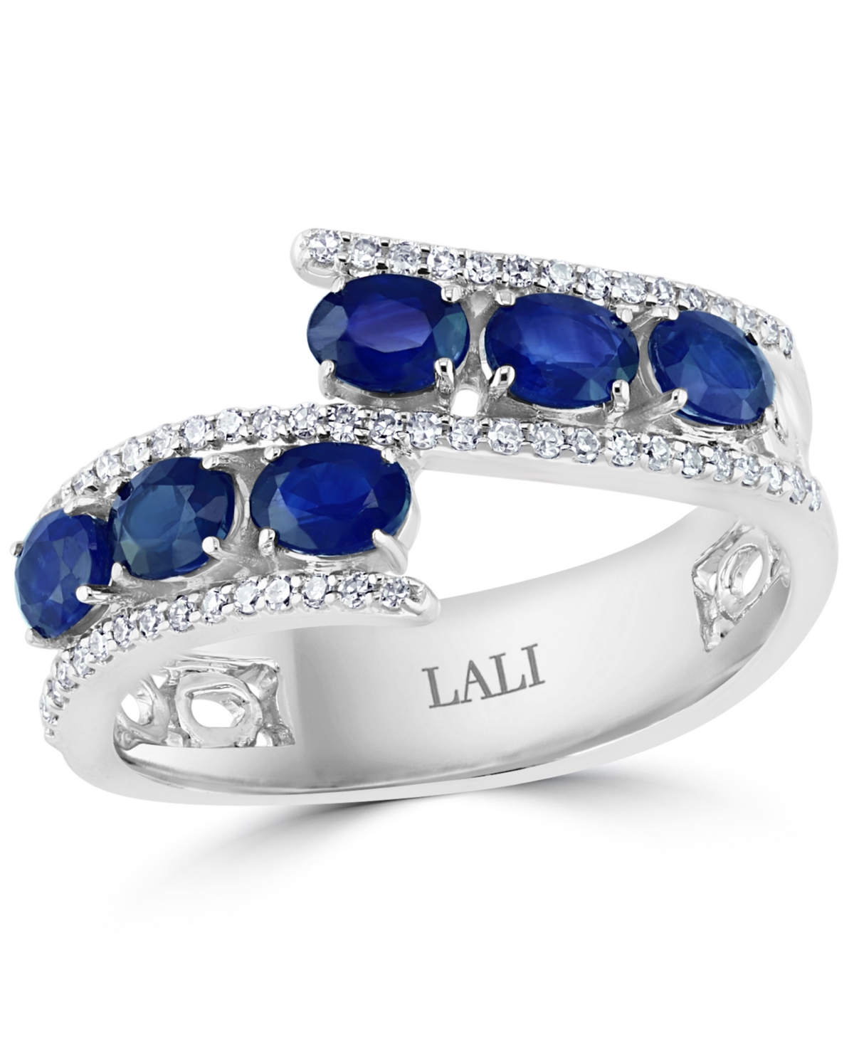 Sapphire (1-1/3 ct. t.w.) & Diamond (1/5 ct. t.w.) Bypass Ring in 14k White Gold - Sapphire