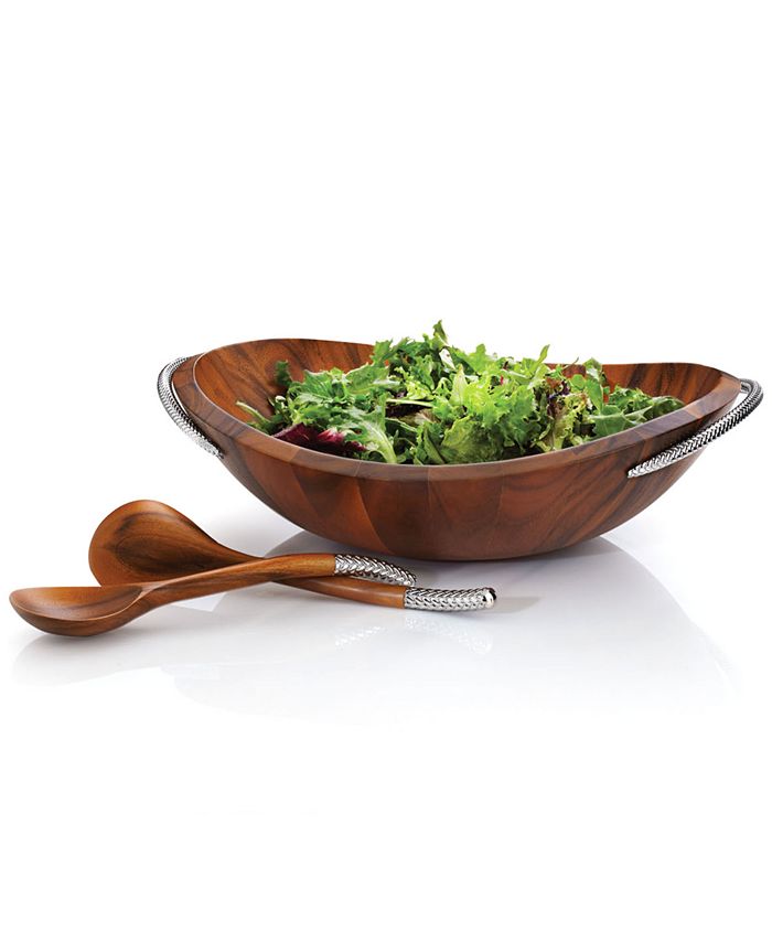 Nambé Nambe Braid 20" 3 piece Wood Salad Bowl with Servers Macy's