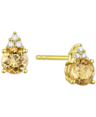 Gemstone & Diamond Accent Stud Earrings 