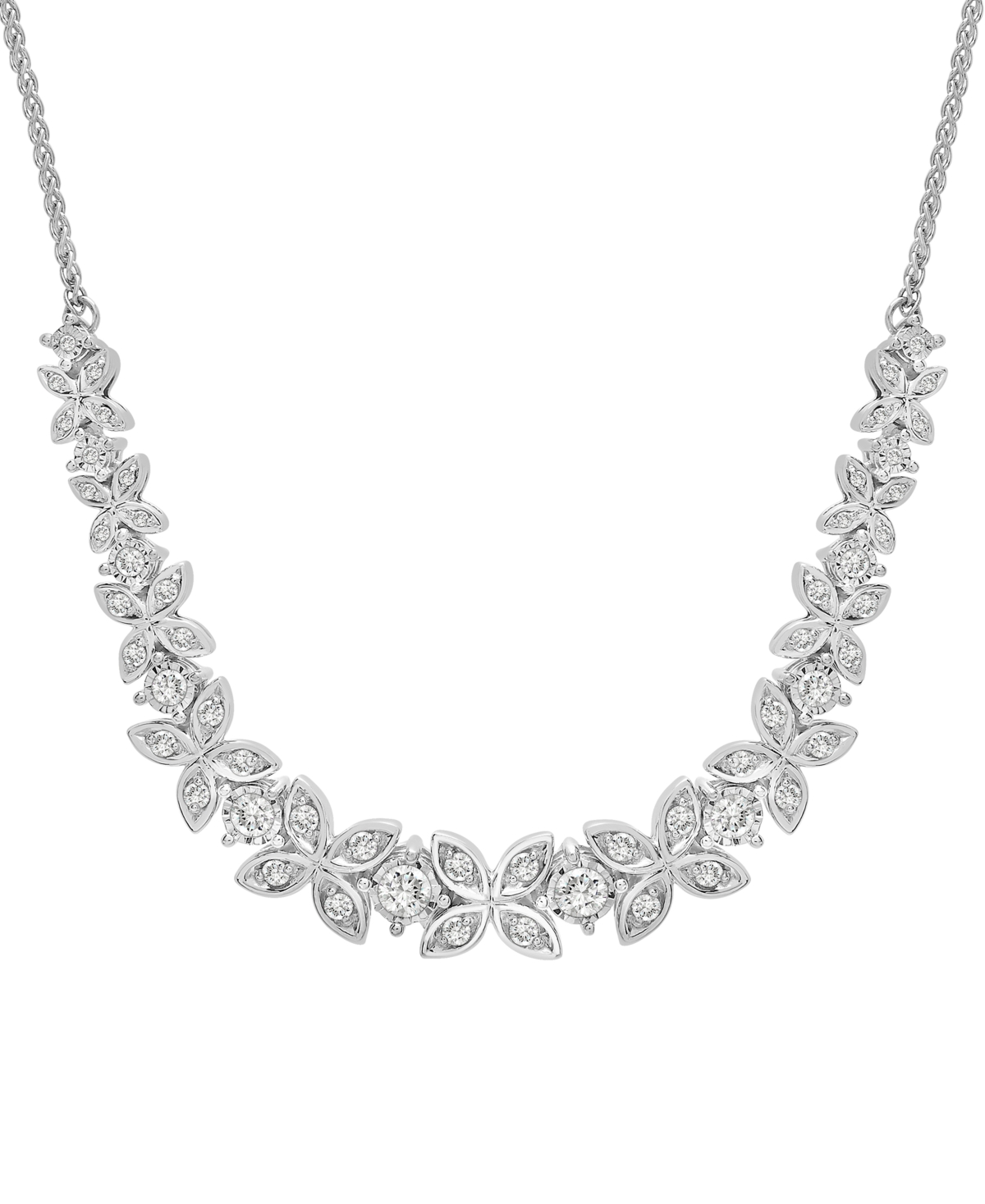 Diamond Butterfly Statement Necklace (1 ct. t.w.) in Sterling Silver, 16-1/2" + 2" extender, Created for Macy's - Sterling Silver