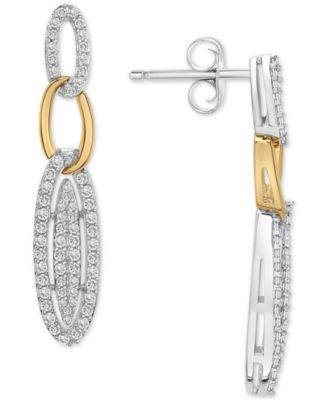 Diamond Link Drop Earrings (1 ct. t.w.) in Sterling Silver & Gold-Plate, Created for Macy's