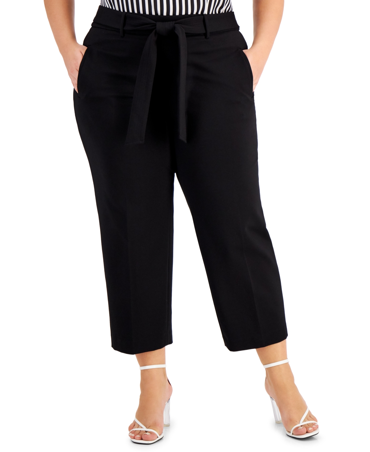  Bar Iii Plus Size Cropped Tie-Front Pants, Created for Macy's