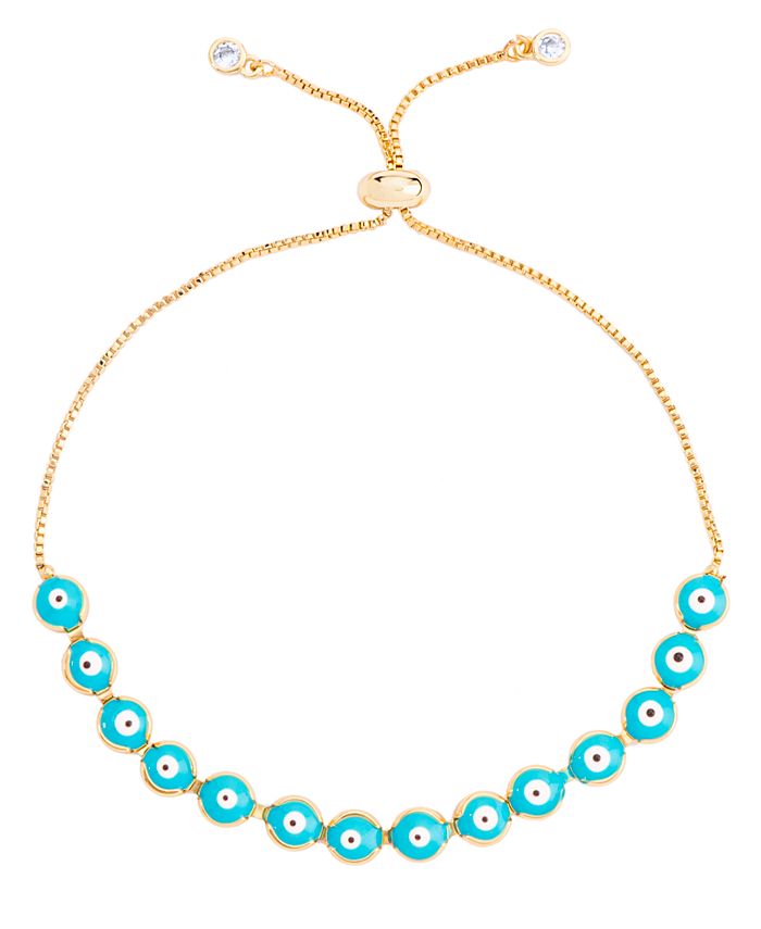 Macy's Enamel Evil Eye Beaded Adjustable Bracelet in Gold Plate Macy's