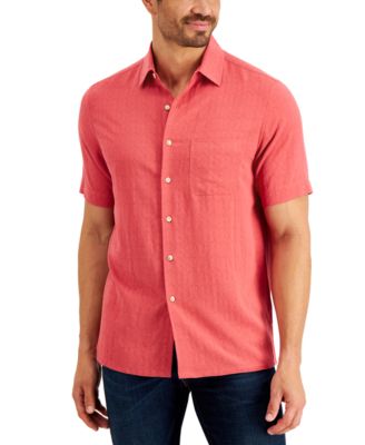 short sleeve button up red