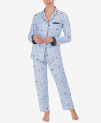 Cuddl Duds Printed Knit Notch Collar Pajama Set - Macy's