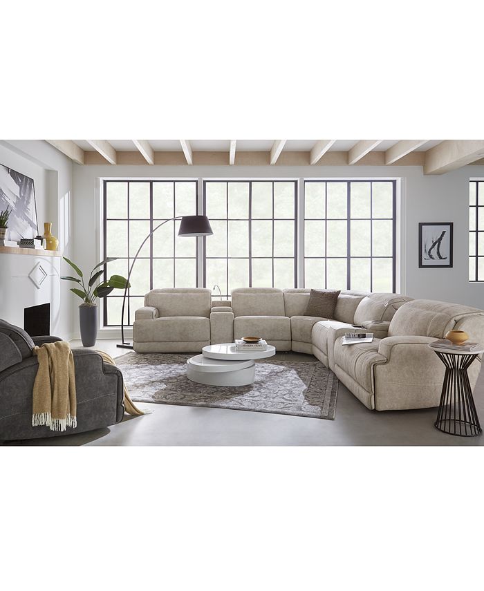 Furniture Sebaston 5Pc. Fabric Sectional with 3 Power Motion Recliners