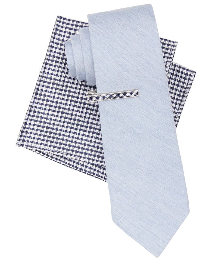 Tommy Hilfiger Men's Heather Solid and Gingham Tie, Bar and Pocket 