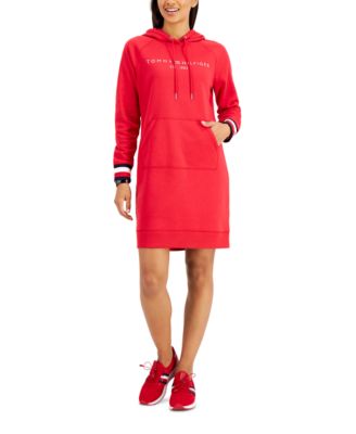 red hooded sweatshirt dress
