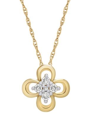 Wrapped - Diamond Cluster Flower (1/10 ct. t.w.) Pendant Necklace in 14k Gold, 16" + 2" extender