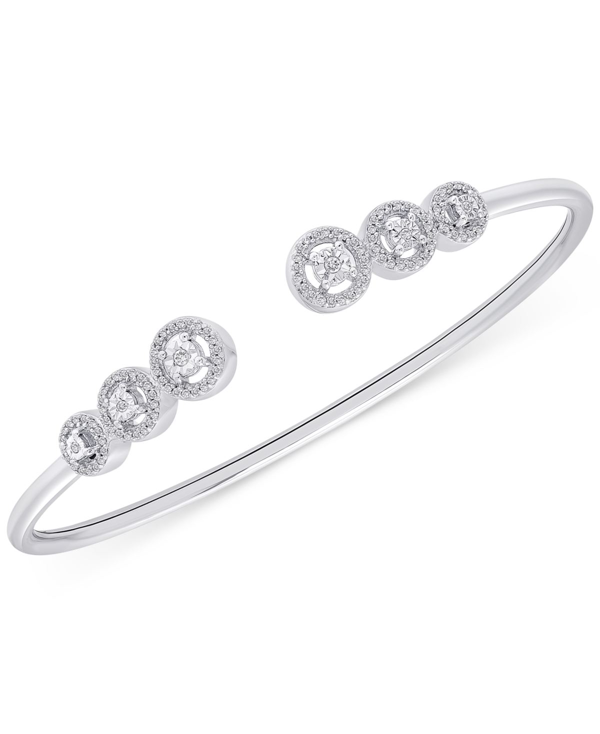 Diamond Multi-Halo Cuff Bangle Bracelet (1/4 ct. t.w.) in Sterling Silver, Created for Macy's - Sterling Silver