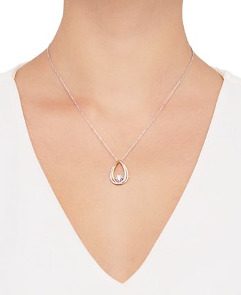 Macy's - Cubic Zirconia Teardop 18" Pendant Necklace in Sterling Silver & 14k Gold-Plate