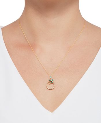 Macy's - Emerald (5/8 ct. t.w.) & Diamond (1/20 ct. t.w.) 18" Pendant Necklace in 14k Gold