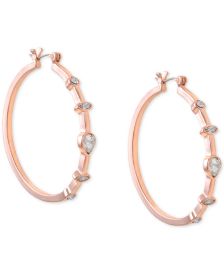 Rose Gold-Tone Crystal Medium Hoop Earrings, 1.75"