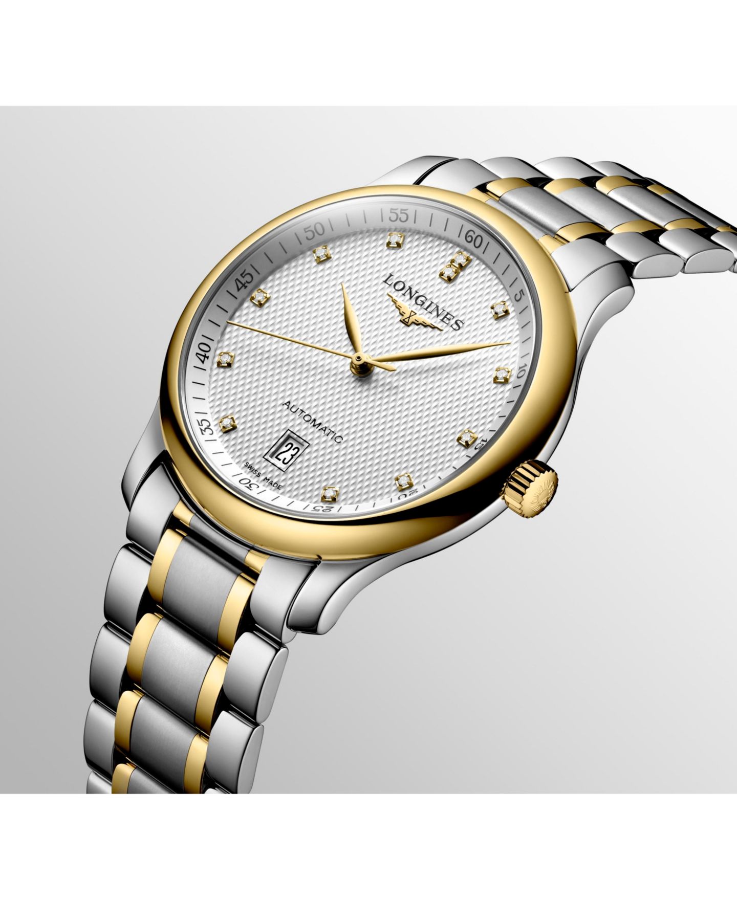 Мужские часы Longines Swiss Automatic Master Diamond Accent 18k Gold and Stainless Steel Bracelet Watch 39mm L26285777 — фото 3