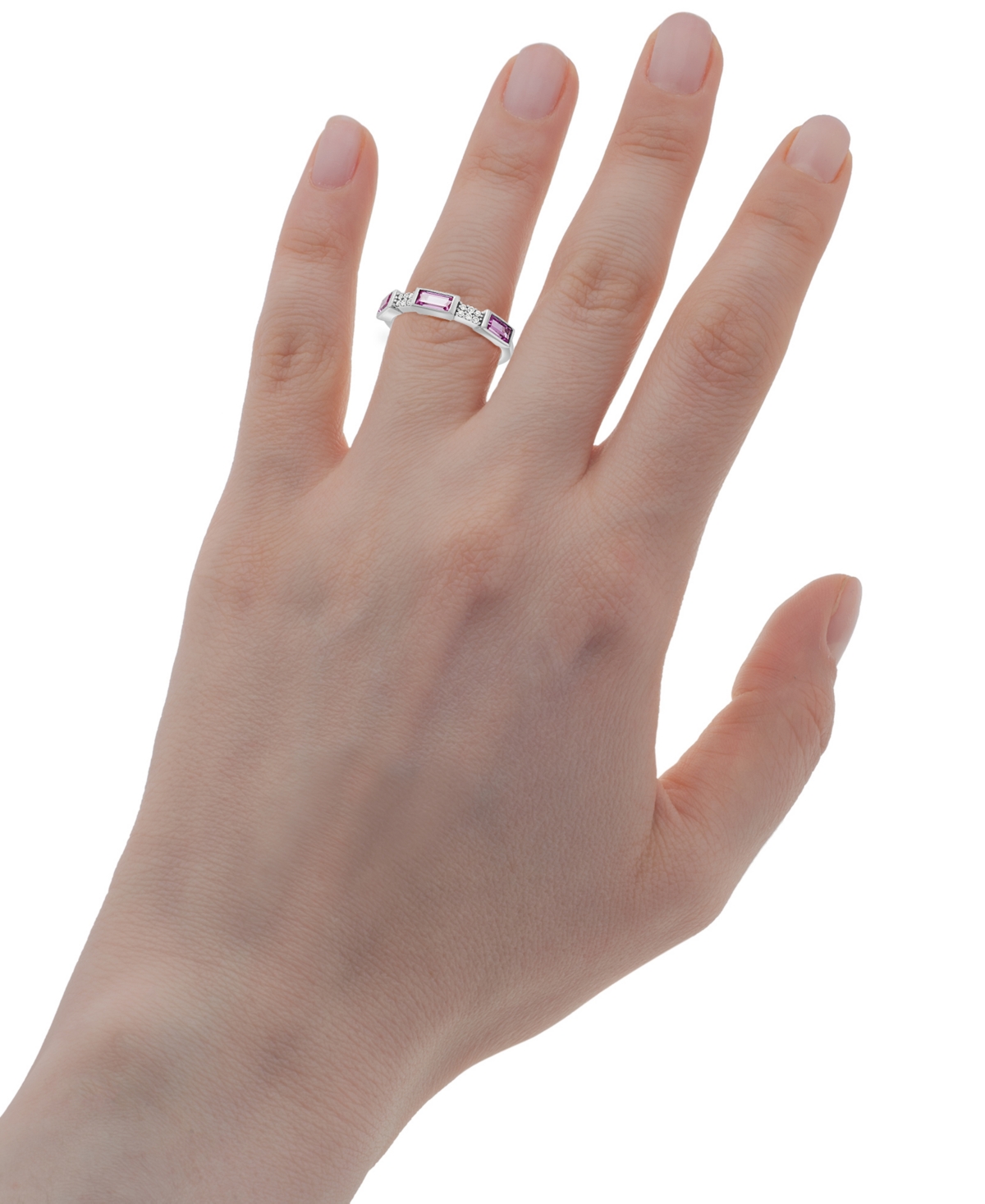 Lab-Grown Blue Sapphire (7/8 ct. t.w.) & Diamond (1/20 ct. t.w.) Ring in Sterling Silver (Also in Lab-Grown& Blue Topaz) - Pink Sapphir