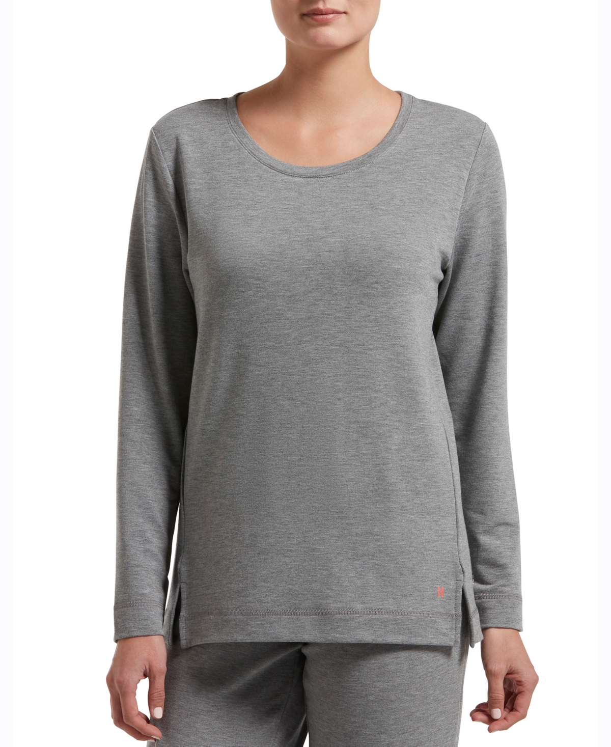 Hue Plus Size Solid Long Sleeve Lounge T-shirt In Gray