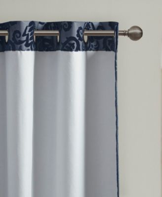 Amelia Knitted Jacquard Paisley Total Blackout Grommet Top Curtain Panel, Single Curtain with Privacy Lining for Bedroom and Living Room, Width 50 length 108 inches, Navy Window Panel