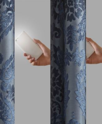 Amelia Knitted Jacquard Paisley Total Blackout Grommet Top Curtain Panel, Single Curtain with Privacy Lining for Bedroom and Living Room, Width 50 length 108 inches, Navy Window Panel