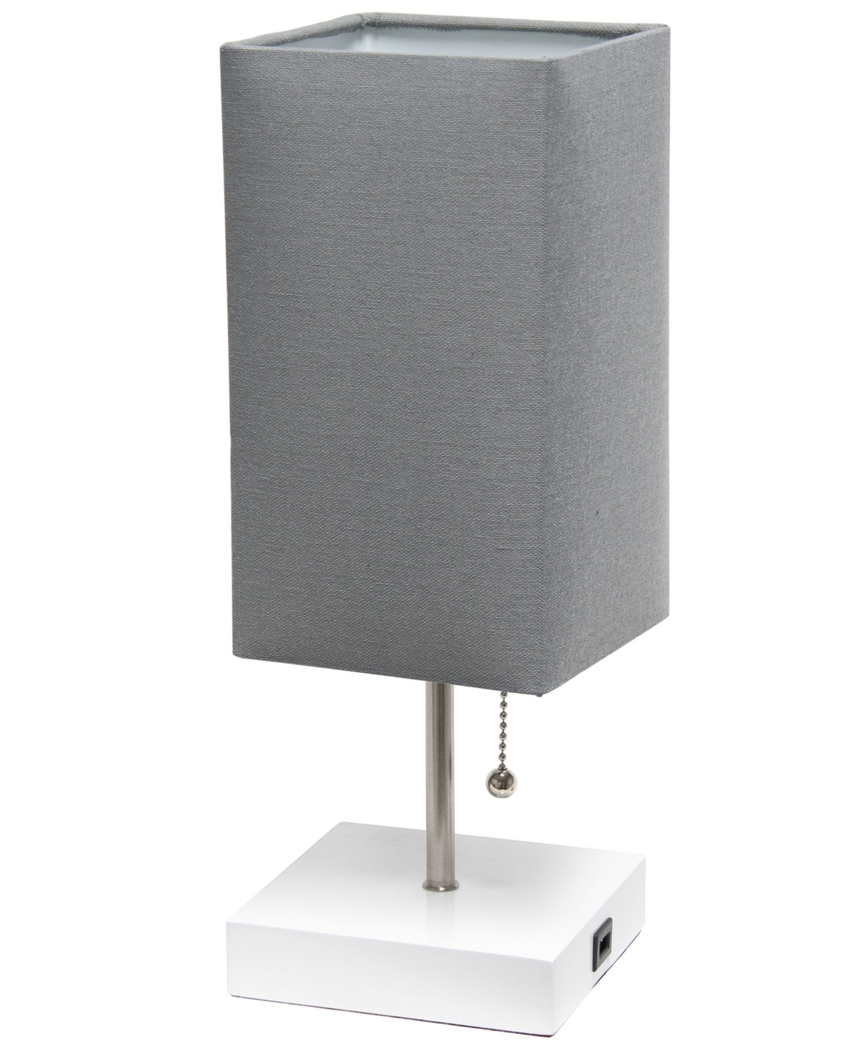 Simple Designs Petite Stick Lamp With Usb Charging Port And Shade In Gray Shade,white Base
