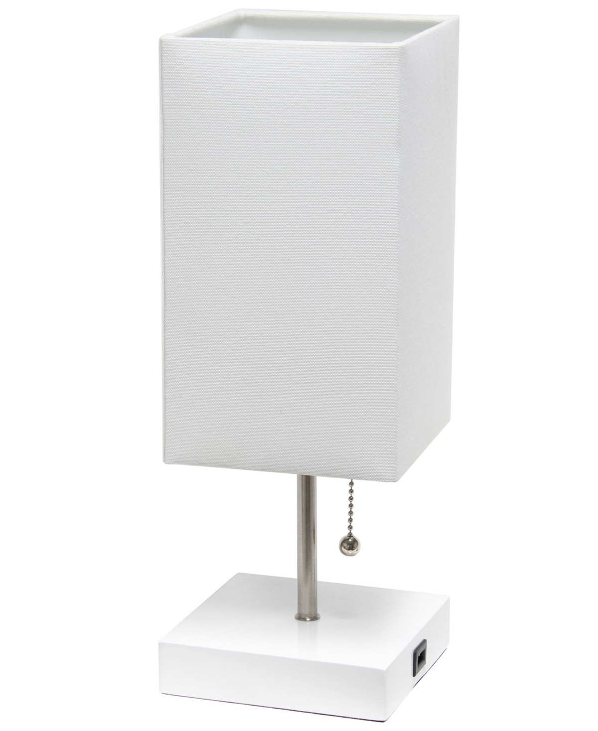 Simple Designs Petite Stick Lamp With Usb Charging Port And Shade In White Shade,white Base