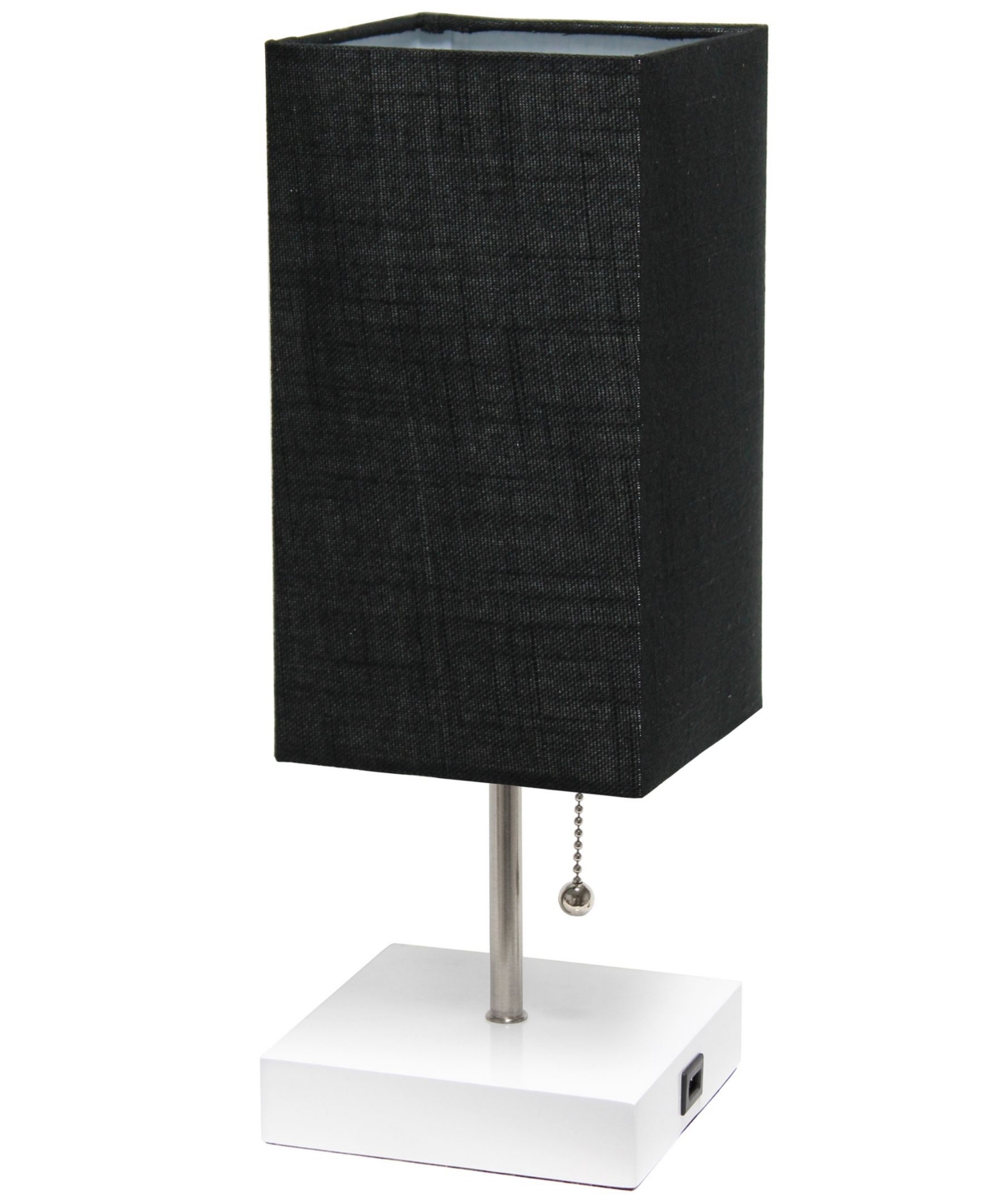 Simple Designs Petite Stick Lamp With Usb Charging Port And Shade In Black Shade,white Base