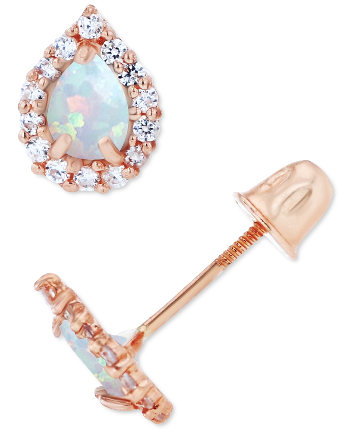 Lab-Grown Opal (1/10 ct. t.w.) & Lab-Grown White Sapphire (1/6 ct. t.w.) Pear Halo Stud Earrings