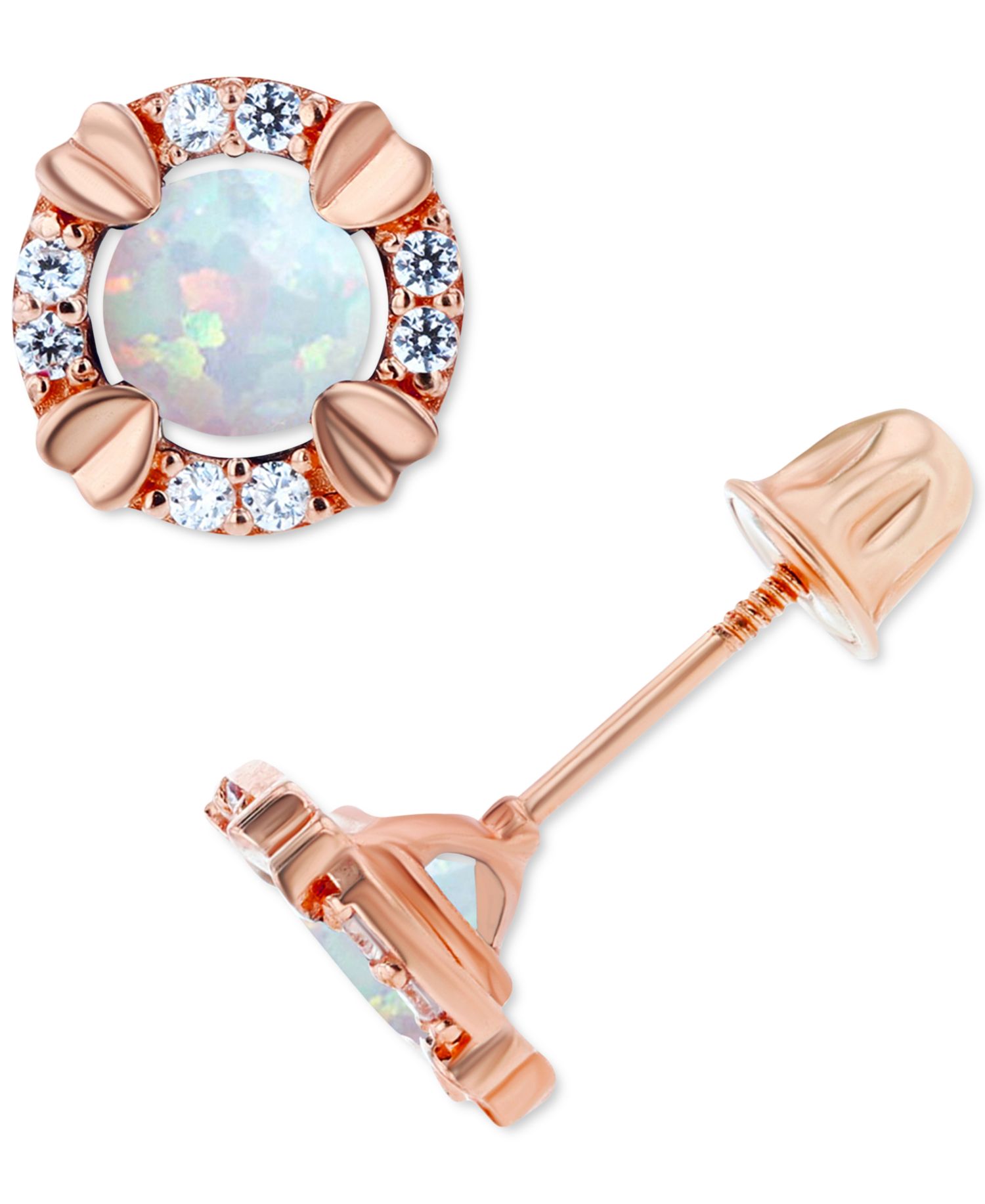 Lab-Grown Opal (1/5 ct. t.w.) & Lab-Grown White Sapphire (1/10 ct. t.w.) Oval Stud Earrings