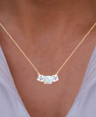 Lab-Grown Opal (1/4 ct. t.w.) & Lab-Grown White Sapphire (1 ct. t.w.)  Triple Stone 18" Pendant Necklace
