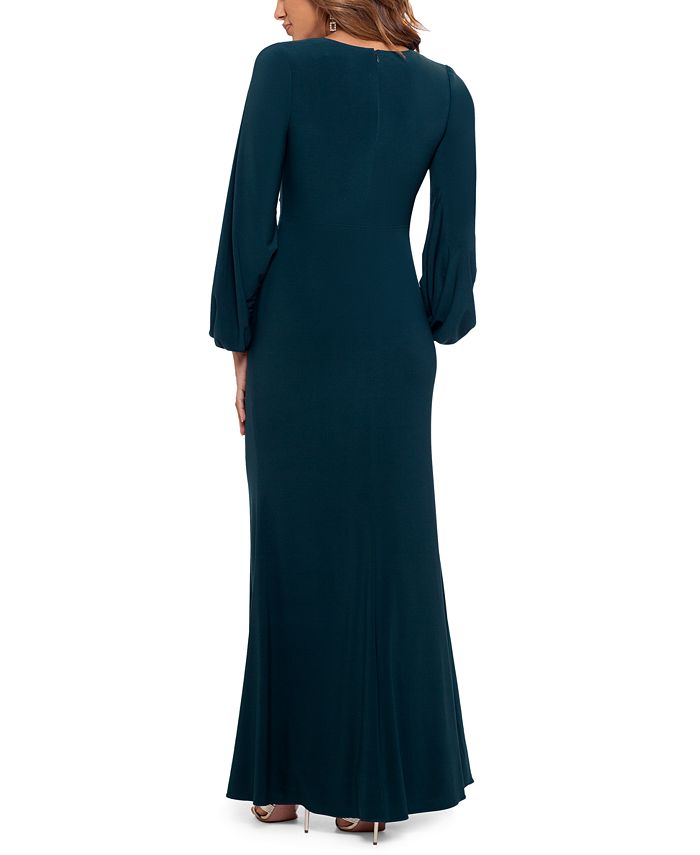 betsy and adam ruffled v neck gown