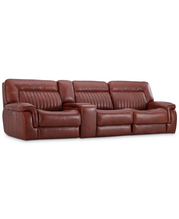 Furniture - Thaniel 4-Pc. Leather Sectional with 3 Power Recliners and 1 USB Console