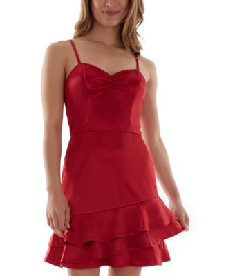 BCX Junior's Asymmetrical Hem Rhinestone Dress Red Size X-Small