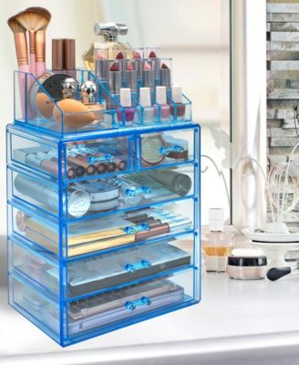 2 Piece Acrylic Makeup and Jewelry Storage Organizer Case (6 Drawers and Lipstick Tray)
