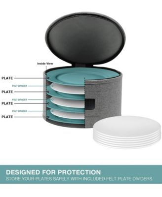 5-Piece Stackable Plate Carrier Set for Dinnerware, Plate Organization and Storage with Felt Plate Protector