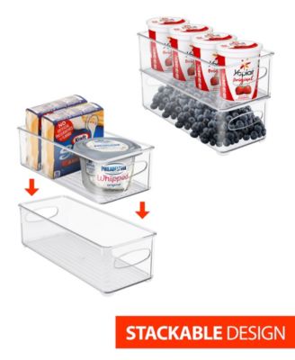 6 Pack Narrow Stackable Clear Storage Bins with Handles- for Kitchen Pantry, Freezer & Fridge Organization