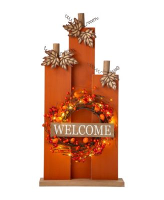 30" H Fall Lighted Wooden Pumpkin Decor with Wreath