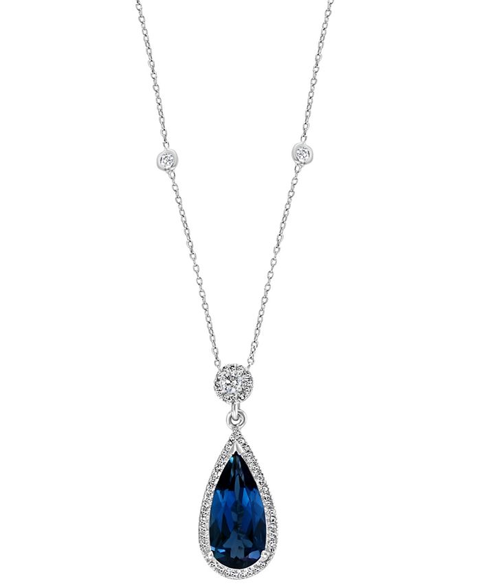 EFFY Collection - London Blue Topaz (3-3/8 ct. t.w.) & Diamond (1/4 ct. t.w.) 16" Pendant Necklace in 14k White Gold
