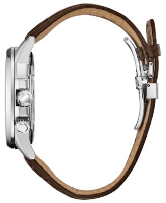 Eco-Drive Men's Calendrier Brown Leather Strap Watch 44mm 