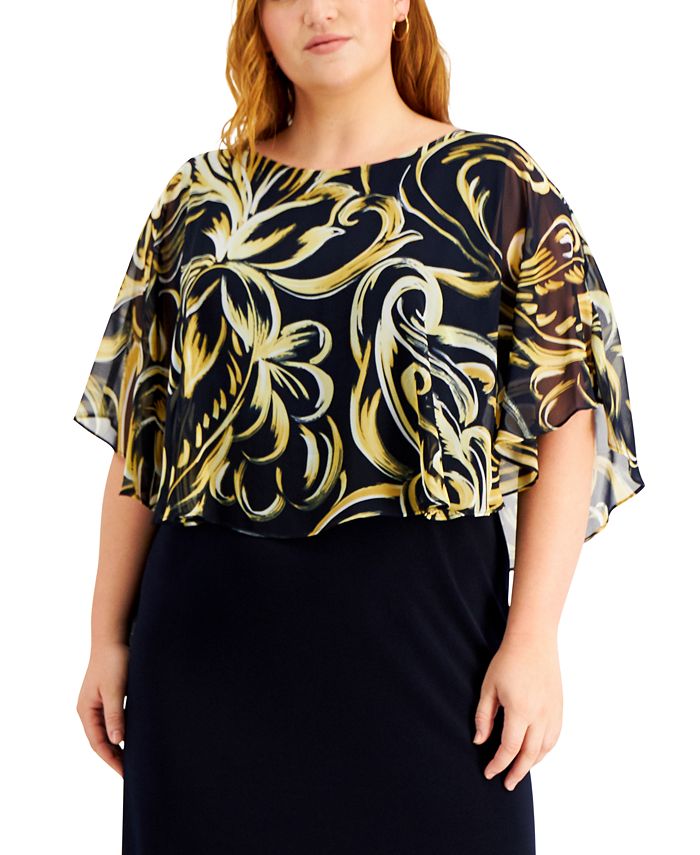Connected Plus Size Printed-Chiffon Popover Dress - Macy's