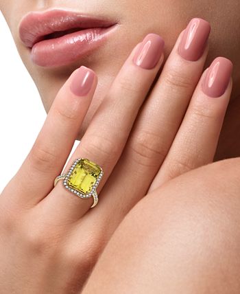 EFFY Collection - Lemon Quartz (7-5/8 ct. t.w.) & Diamond (3/8 ct. t.w.) Halo Ring in 14k Gold