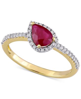 Macy's - Ruby (7/8 ct. t.w.) & Diamond (1/5 ct. t.w.) Halo Ring in 14k Gold