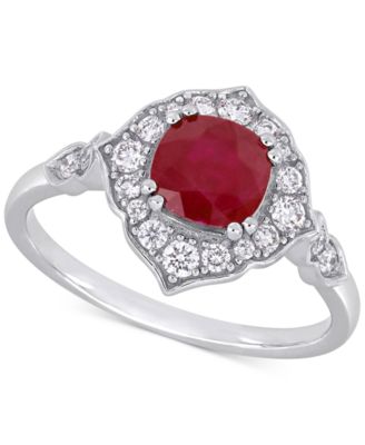 Macy's - Ruby (1-1/4 ct. t.w.) & Diamond (1/3 ct. t.w.) Halo Ring in 14k White Gold