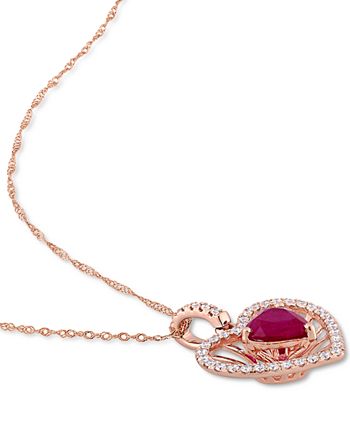 Macy's - Ruby (1 ct. t.w.) & Diamond (1/4 ct. t.w.) Heart Spoke 17" Pendant Necklace in 14k Rose Gold