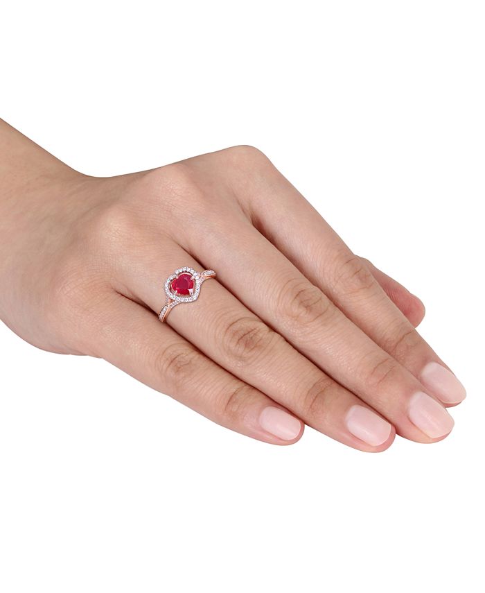 Macy's - Ruby (1 ct. t.w.) & Diamond (1/4 ct. t.w.) Heart Halo Ring in 14k Rose Gold